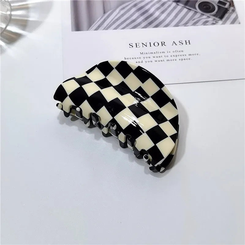 Hot Ins Checkered Hair Claw Clip Acrylic Acetate Black White Colorful Mosaic Grid Plaid Hair Clips Clamp Grab Women Accessories