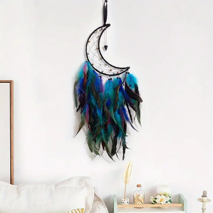 Moon Dreamcatcher Handmade Feathers Home Decor (1 Piece)