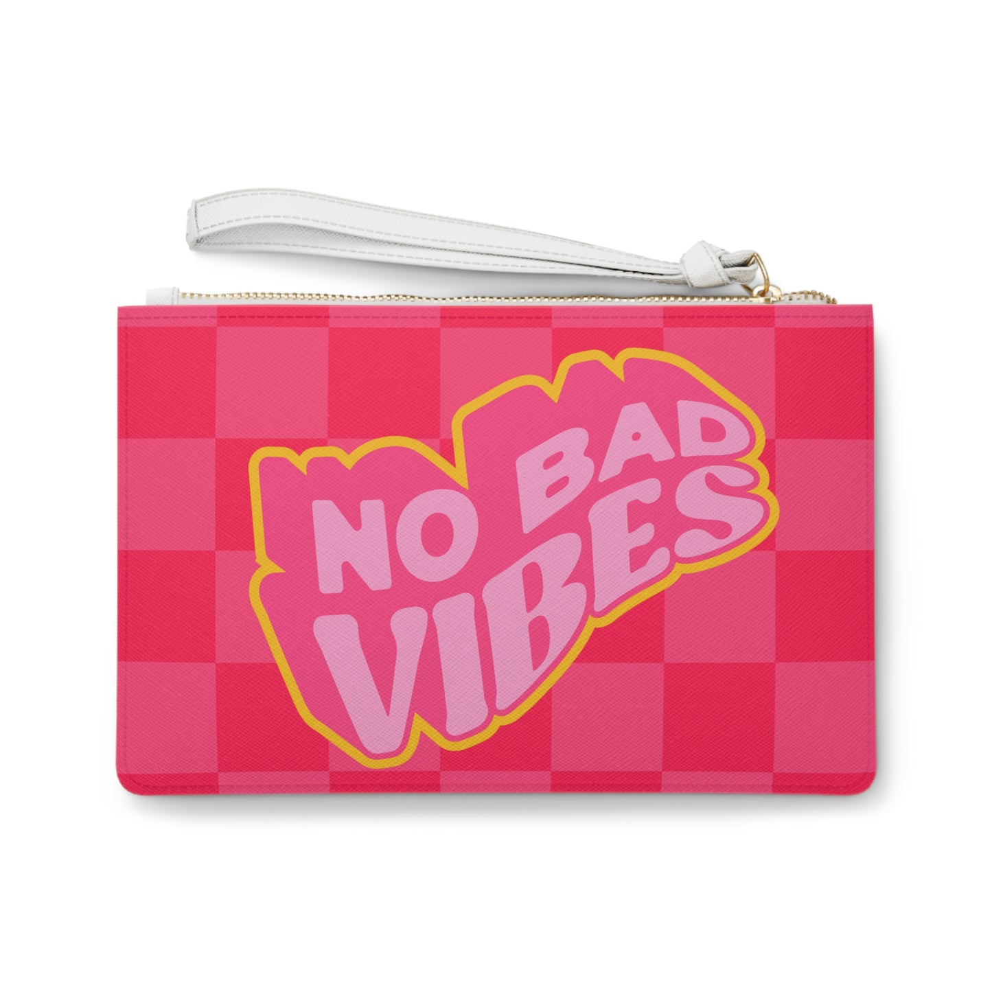 No Bad Vibes Pink Checker Wristlet Clutch