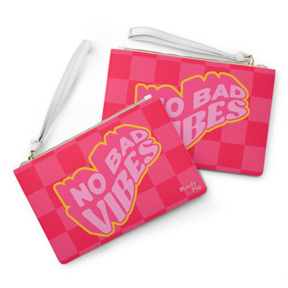 No Bad Vibes Pink Checker Wristlet Clutch