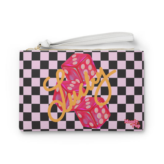 Checkerboard Clutch Bag | Pink & Black Retro Wristlet | W/ Custom Personalization Options