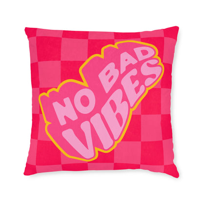 No Bad Vibes Retro Accent Pillow | Hot Pink Checkerboard Pillow | Pink Suede Back