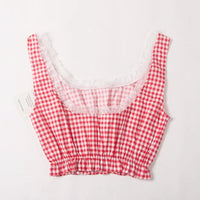 Lace and Checkered Crop Tops with High Waist Design