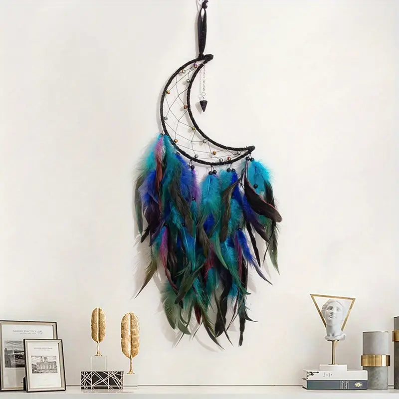 Moon Dreamcatcher Handmade Feathers Home Decor (1 Piece)