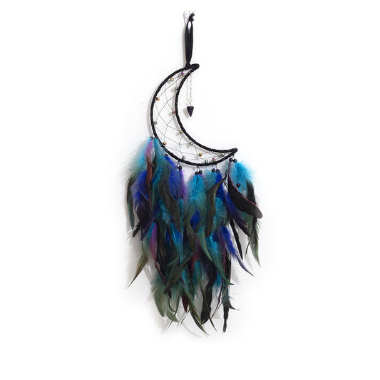 Moon Dreamcatcher Handmade Feathers Home Decor (1 Piece)