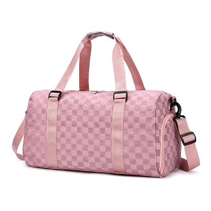 Checkered Pattern Large Capacity Gym Duffle Bag