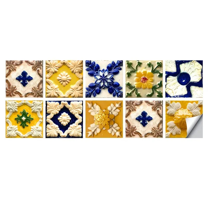 10pcs Portuguese Relief Tile Stickers for Home Decor