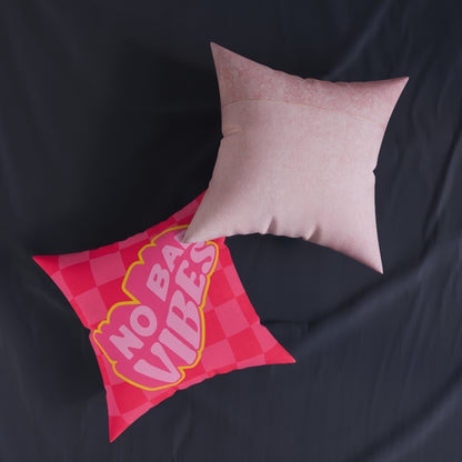 No Bad Vibes Retro Accent Pillow | Hot Pink Checkerboard Pillow | Pink Suede Back