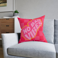 No Bad Vibes Retro Accent Pillow | Hot Pink Checkerboard Pillow | Pink Suede Back