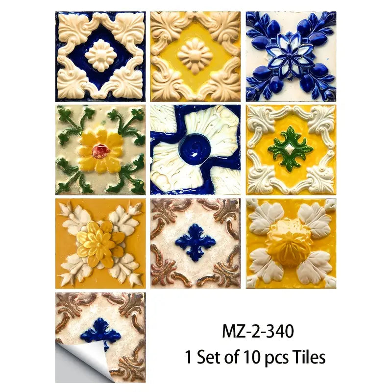 10pcs Portuguese Relief Tile Stickers for Home Decor