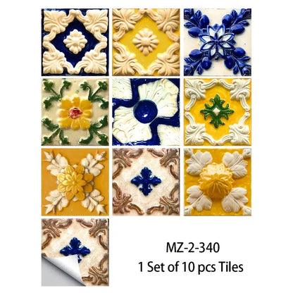10pcs Portuguese Relief Tile Stickers for Home Decor