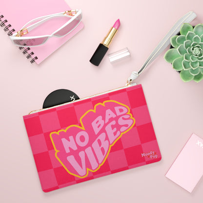 No Bad Vibes Pink Checker Wristlet Clutch