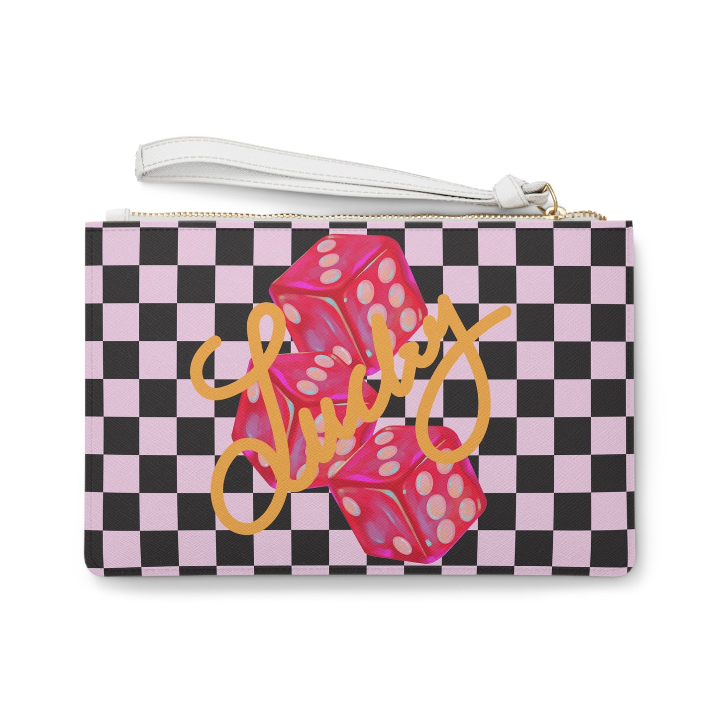 Checkerboard Clutch Bag | Pink & Black Retro Wristlet | W/ Custom Personalization Options