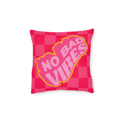 No Bad Vibes Retro Accent Pillow | Hot Pink Checkerboard Pillow | Pink Suede Back