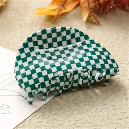 Hot Ins Checkered Hair Claw Clip Acrylic Acetate Black White Colorful Mosaic Grid Plaid Hair Clips Clamp Grab Women Accessories