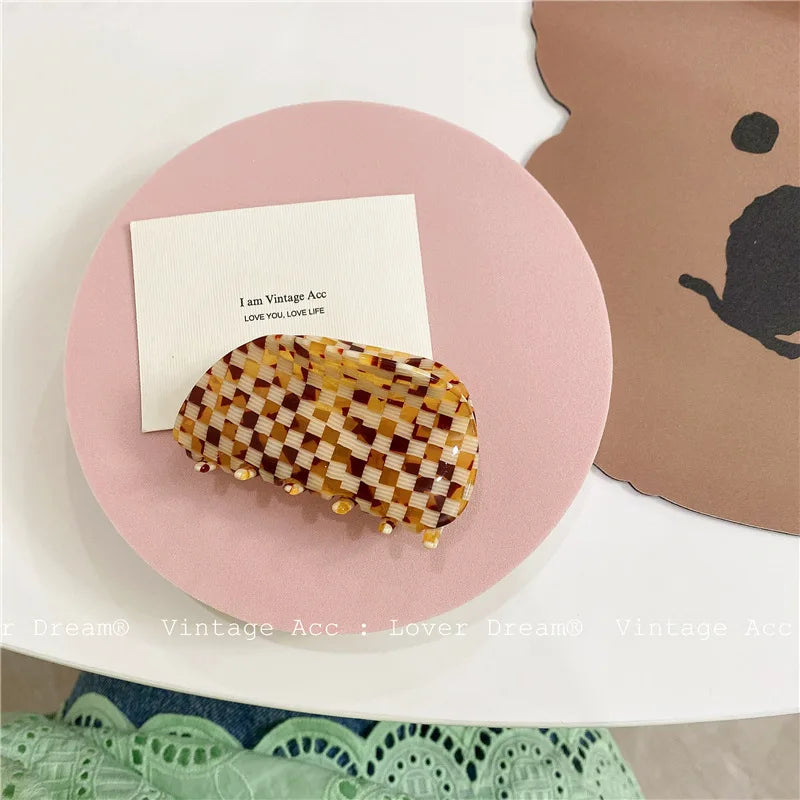 Hot Ins Checkered Hair Claw Clip Acrylic Acetate Black White Colorful Mosaic Grid Plaid Hair Clips Clamp Grab Women Accessories