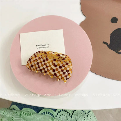 Hot Ins Checkered Hair Claw Clip Acrylic Acetate Black White Colorful Mosaic Grid Plaid Hair Clips Clamp Grab Women Accessories