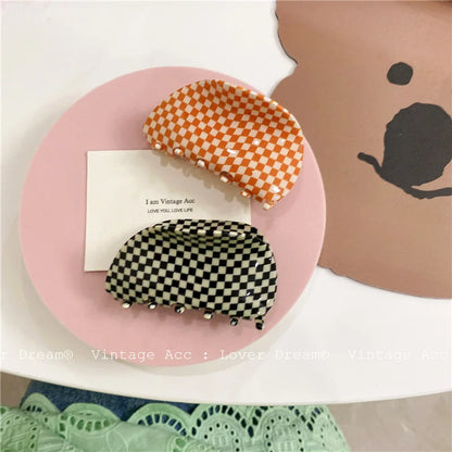 Hot Ins Checkered Hair Claw Clip Acrylic Acetate Black White Colorful Mosaic Grid Plaid Hair Clips Clamp Grab Women Accessories