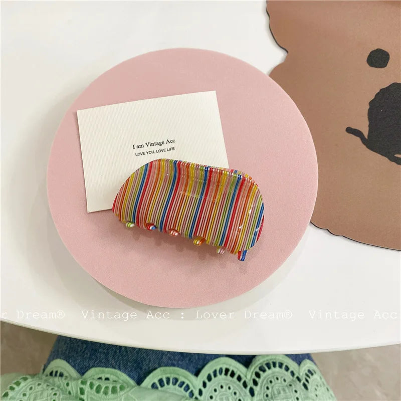 Hot Ins Checkered Hair Claw Clip Acrylic Acetate Black White Colorful Mosaic Grid Plaid Hair Clips Clamp Grab Women Accessories