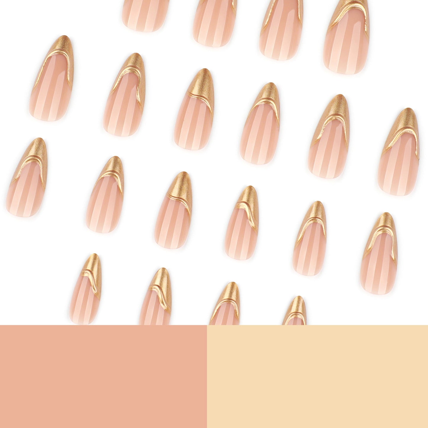 French gold press-on nails 3d almond shaped manicure