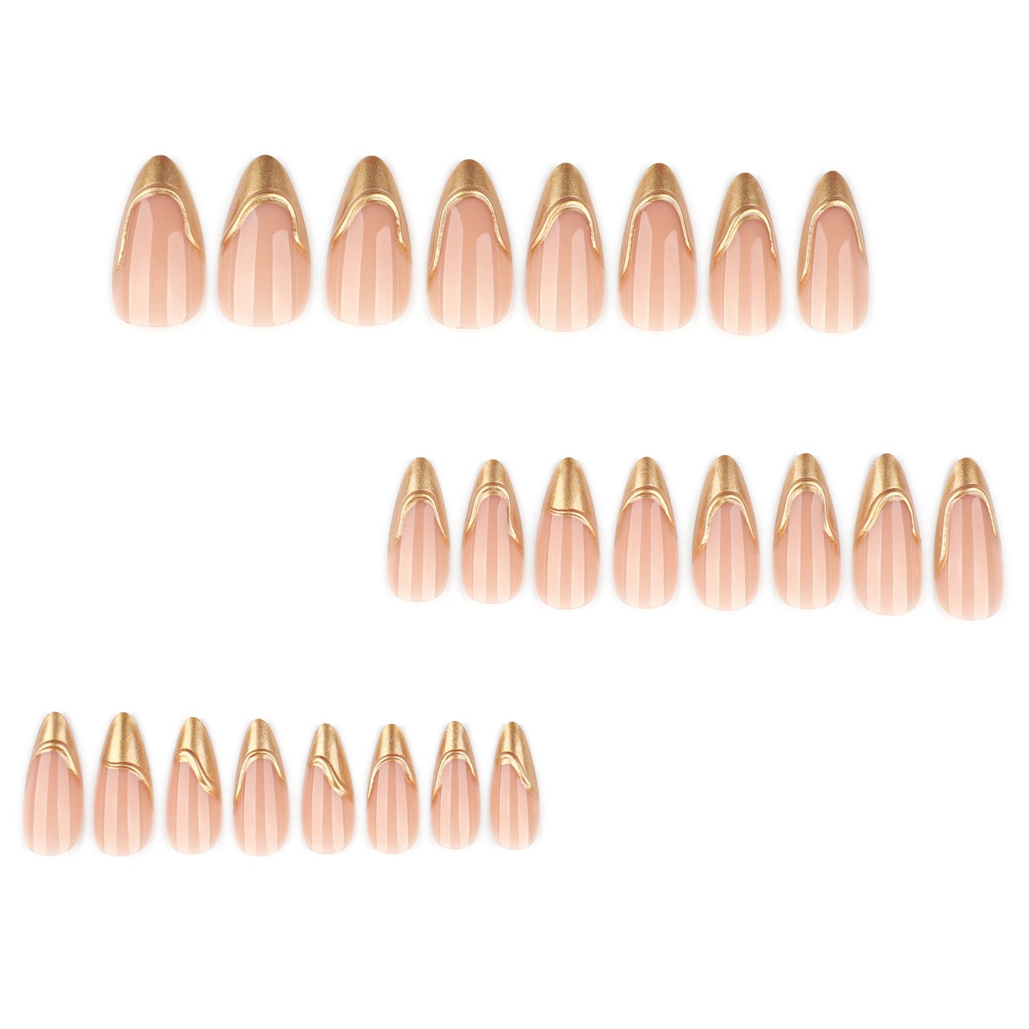 French gold press-on nails 3d almond shaped manicure