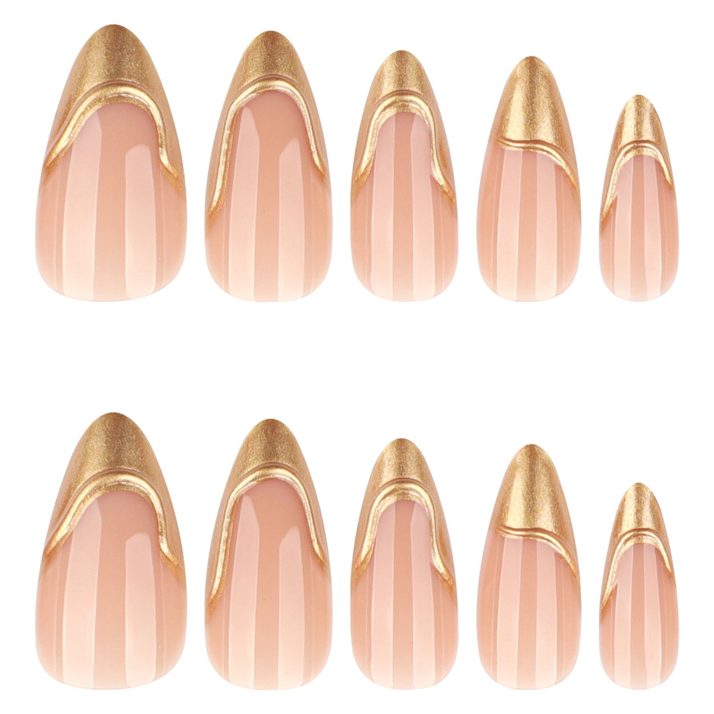 French gold press-on nails 3d almond shaped manicure