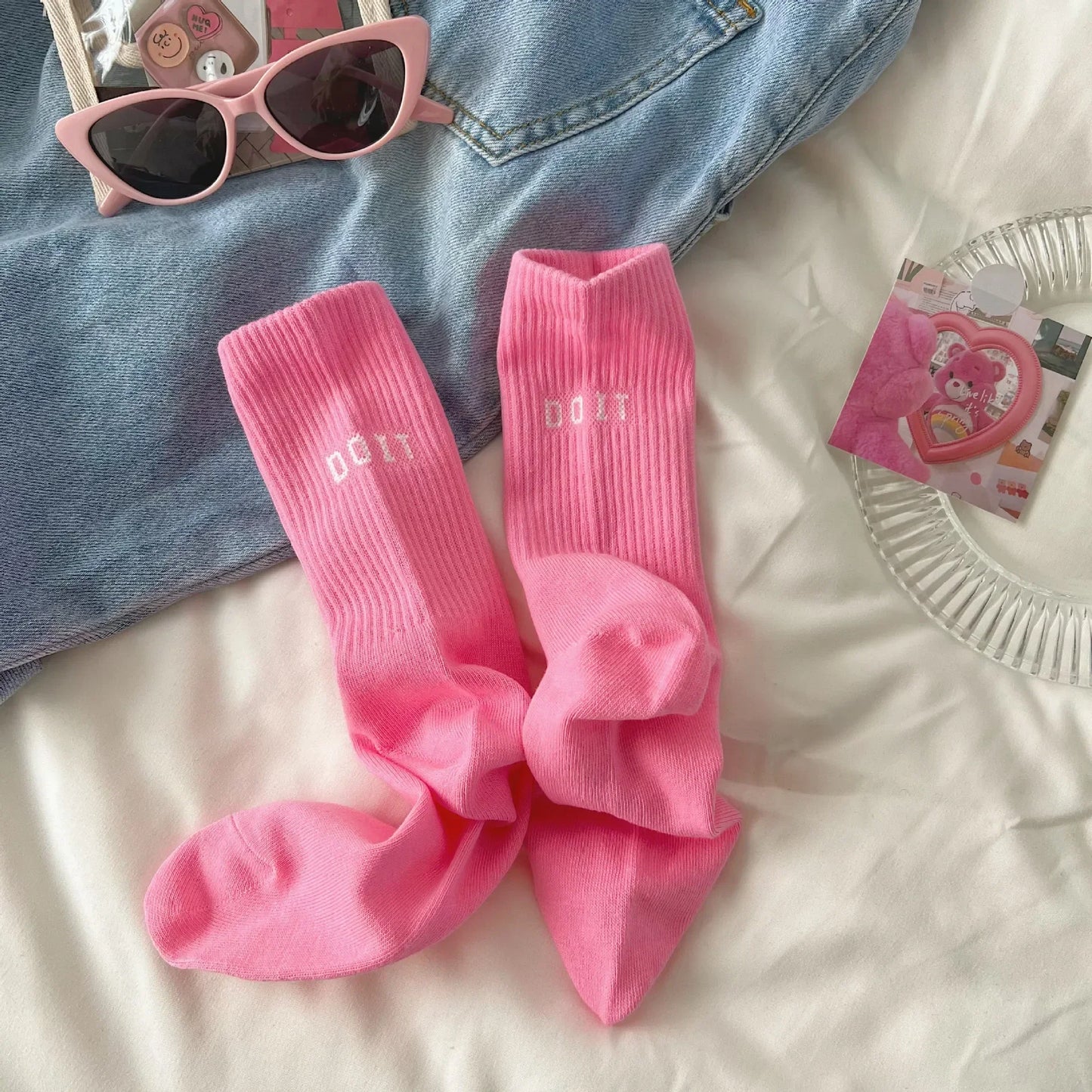 Y2K Pink Letter Sports Mid-Tube Socks