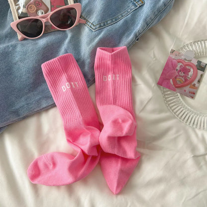 Y2K Pink Letter Sports Mid-Tube Socks