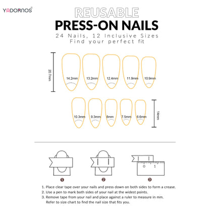 24pcs Ins 3D Bowknots Press On Nails Sweet Strawberry Pink Plaid Almond False Nails With Heart Shape Pearl Decor Fake Nail Tips