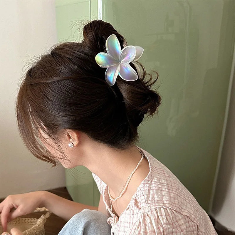 Y2K BE REAL Transparent CLIP Vacation Egg Flower Hair Clips Hawaii Beach Claws for Girls