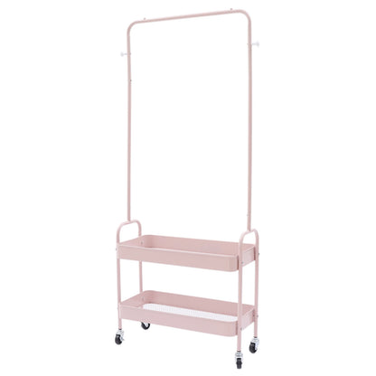 Mobile Clothing Storage Rack Clothing Hanging Rack with 2 Tiers Garment Storage Organizer Stand with Wheels, Black/White/Pink