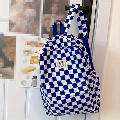 Leisure Backpack, Korean Version, Checkered Contrasting Color Design, Everyday Same-Style Backpack, Casual Simple Backpack for Middle and High School Students