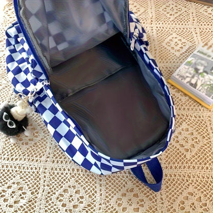 Leisure Backpack, Korean Version, Checkered Contrasting Color Design, Everyday Same-Style Backpack, Casual Simple Backpack for Middle and High School Students