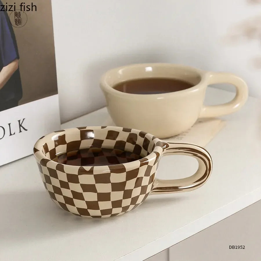 Ceramic Mug Irregular Chessboard Checkered Coffee Mug Milk Mugs Water Cup Drink Cup Juice Cups Household Tea Set Housewear