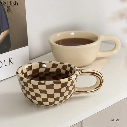 Ceramic Mug Irregular Chessboard Checkered Coffee Mug Milk Mugs Water Cup Drink Cup Juice Cups Household Tea Set Housewear