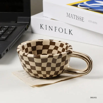 Ceramic Mug Irregular Chessboard Checkered Coffee Mug Milk Mugs Water Cup Drink Cup Juice Cups Household Tea Set Housewear