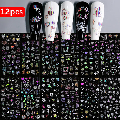 8pc 3D Mixed Color Heart Nail Stickers Valentines' Day Sweet Red Pink Love Selfadhesive Nail Decoration Decals Manicure Supplies