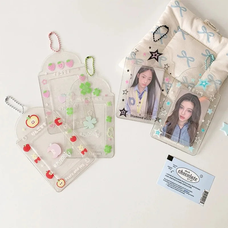 1pc Kpop Photocard Holder Keychain Y2K Kawaii Photo Card Keychain Charm Ins style transparent card sleeve