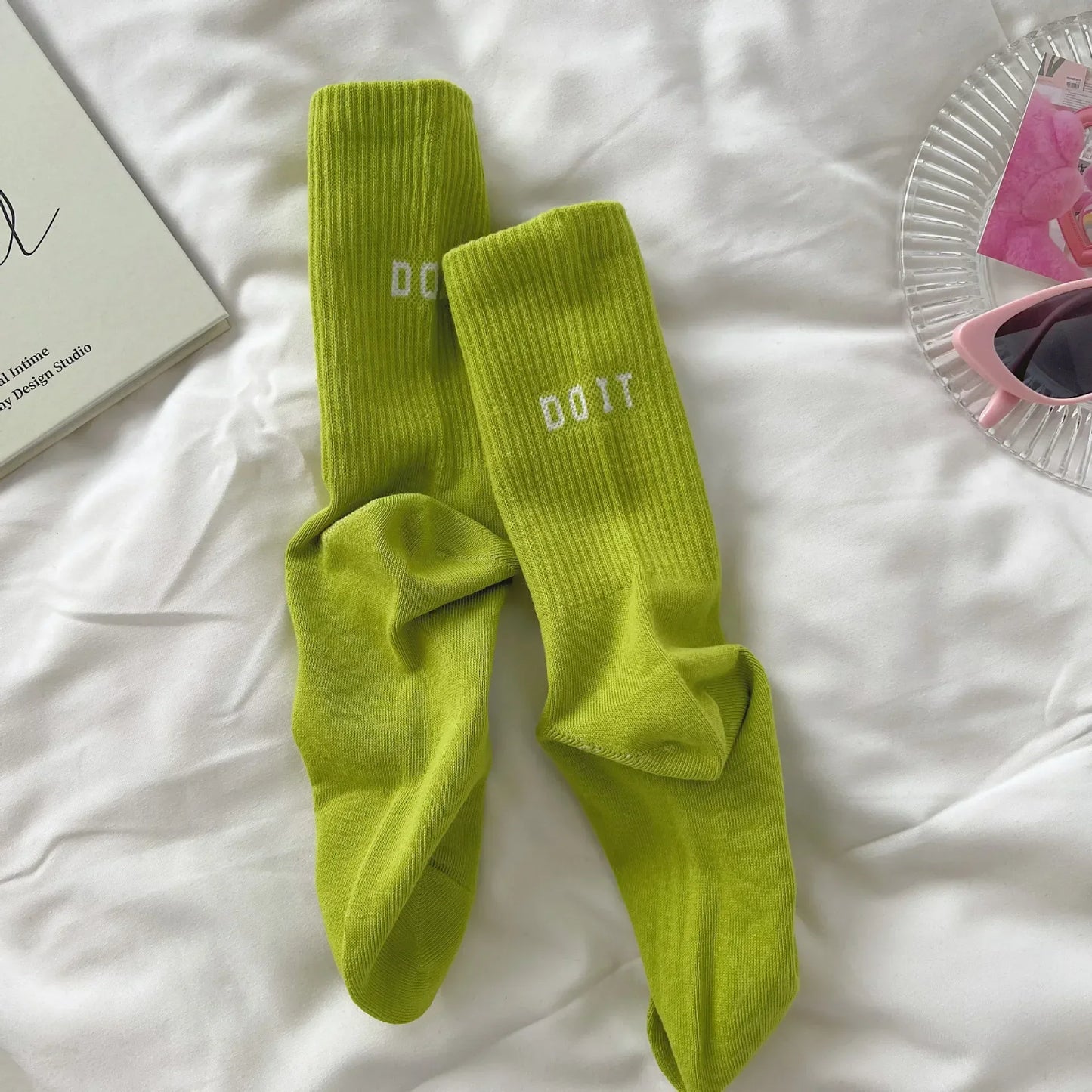 Y2K Pink Letter Sports Mid-Tube Socks
