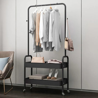 Mobile Clothing Storage Rack Clothing Hanging Rack with 2 Tiers Garment Storage Organizer Stand with Wheels, Black/White/Pink