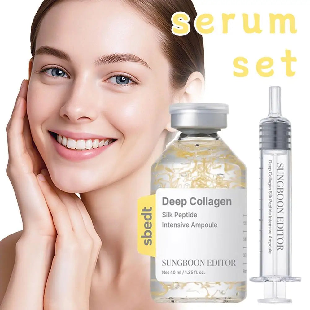 Korean Deep Collagen Skin Care -  Silk Peptide Ampoule, Boosting Serum, Retinol Capsule Cream, Fade Fine Lines, Brightening