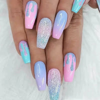 Sugar Drip | 24pcs Handmade Pastel Glitter Drip Press-On Nails | Medium Coffin