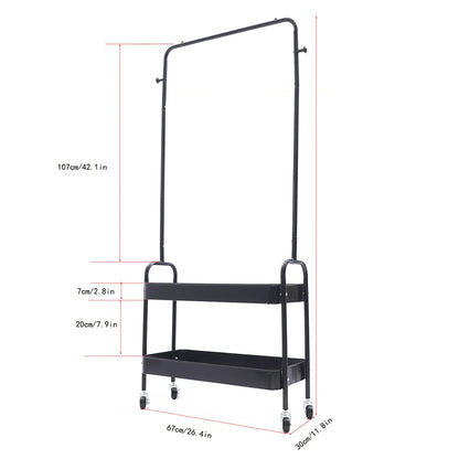 Mobile Clothing Storage Rack Clothing Hanging Rack with 2 Tiers Garment Storage Organizer Stand with Wheels, Black/White/Pink