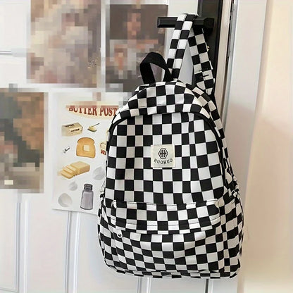 Leisure Backpack, Korean Version, Checkered Contrasting Color Design, Everyday Same-Style Backpack, Casual Simple Backpack for Middle and High School Students