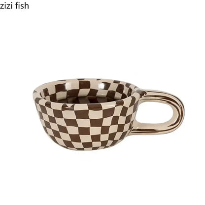 Ceramic Mug Irregular Chessboard Checkered Coffee Mug Milk Mugs Water Cup Drink Cup Juice Cups Household Tea Set Housewear