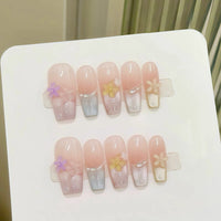 Petal Pop 🌸 | 10pcs Handmade 3D Pastel Press-On Nails | Medium Coffin