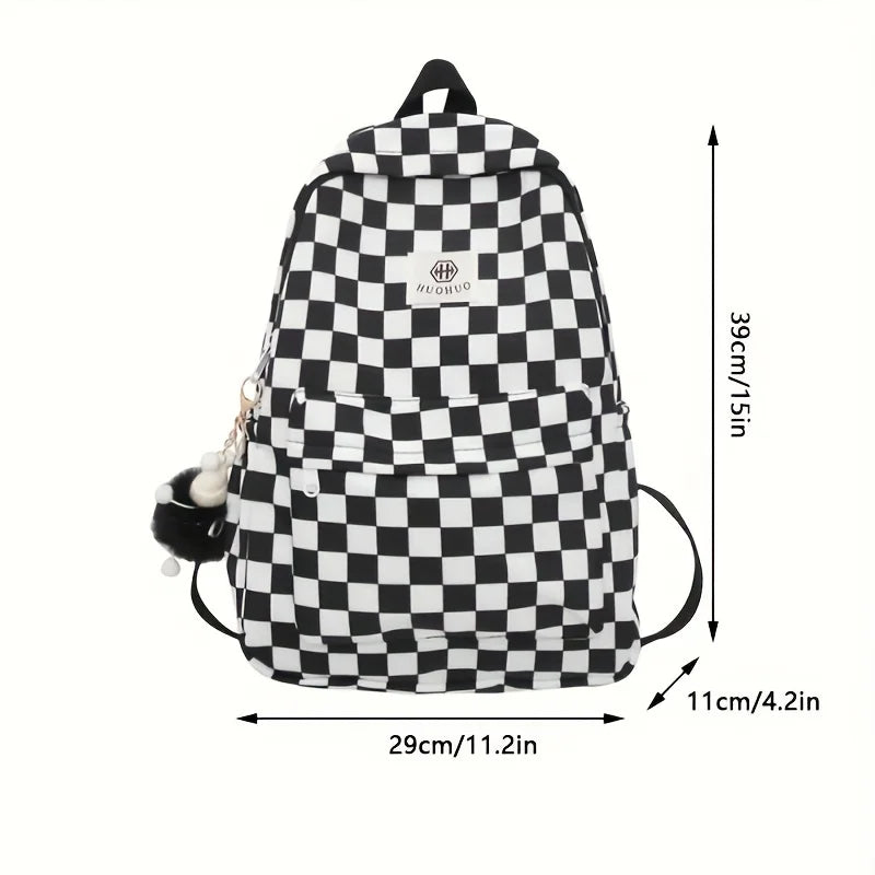 Leisure Backpack, Korean Version, Checkered Contrasting Color Design, Everyday Same-Style Backpack, Casual Simple Backpack for Middle and High School Students