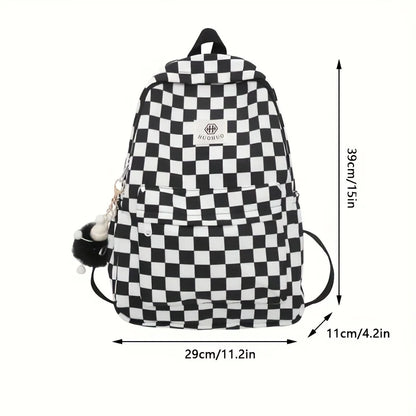 Leisure Backpack, Korean Version, Checkered Contrasting Color Design, Everyday Same-Style Backpack, Casual Simple Backpack for Middle and High School Students