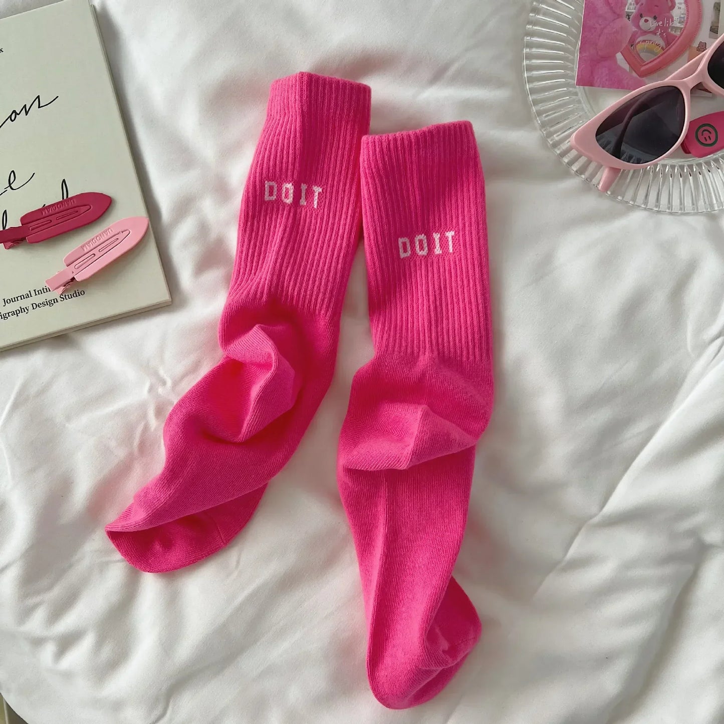 Y2K Pink Letter Sports Mid-Tube Socks