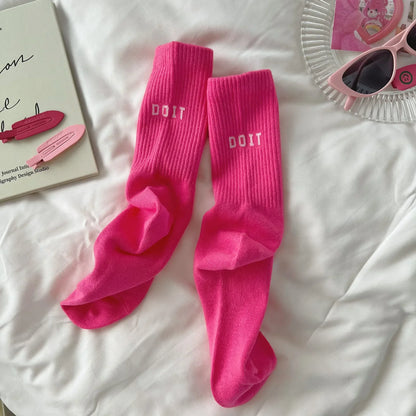 Y2K Pink Letter Sports Mid-Tube Socks